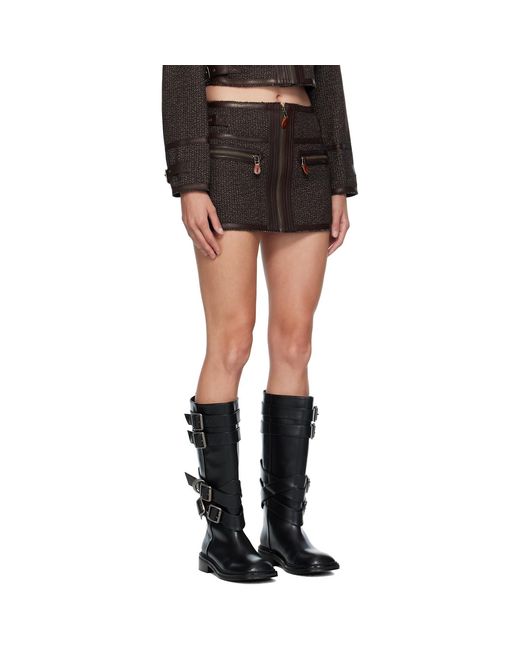 R13 Black Stitched Details Miniskirt