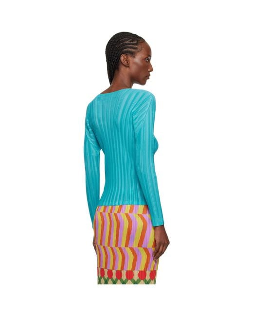 Pleats Please Issey Miyake Blue Rib Pleats January T-Shirt