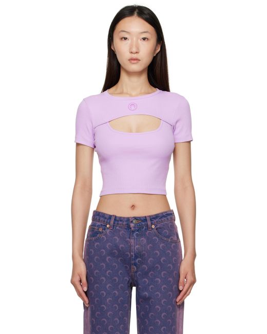 MARINE SERRE Purple Moon Logo Ribbed Jersey Cut-Out T-Shirt