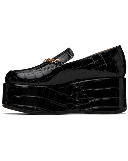 Ganni Black Patent Croco Butterfly Chain Platform Loafers