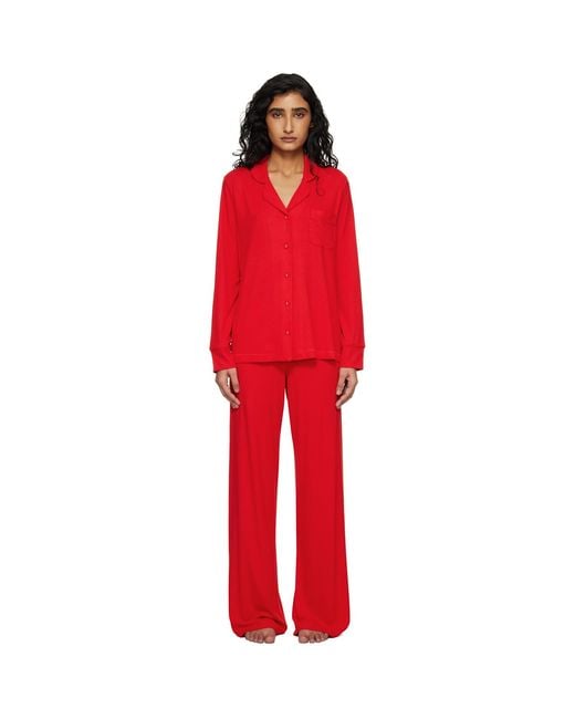 Skims Red Soft Lounge Sleep Pyjama Set