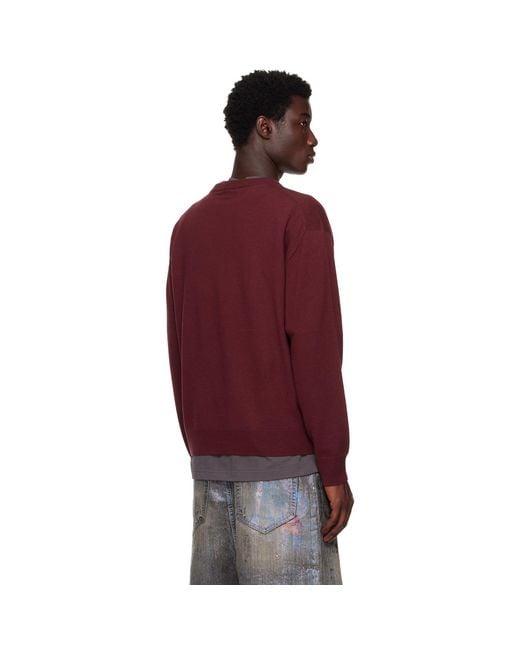 we11done Red Burgundy Logo Knit Pullover Sweater for men