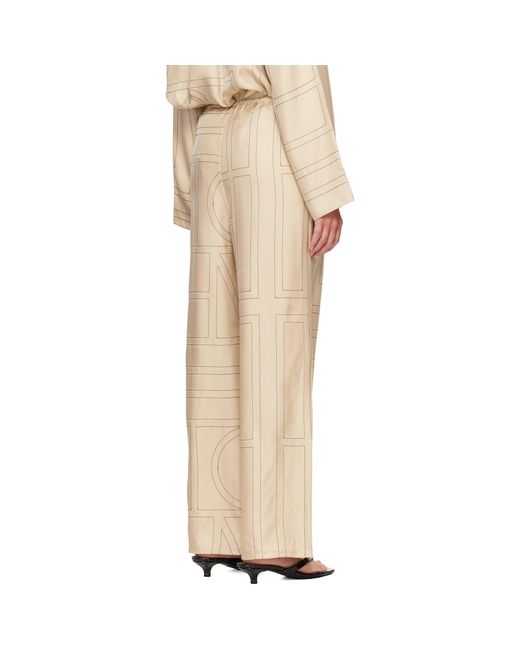 Totême Natural Off- Monogram Silk Pj Lounge Pants