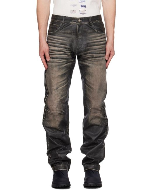 424 Black Gray Faded Leather Pants for men