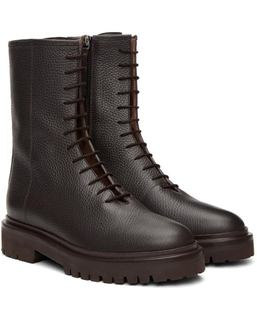 LEGRES Brown Leather Combat Boots