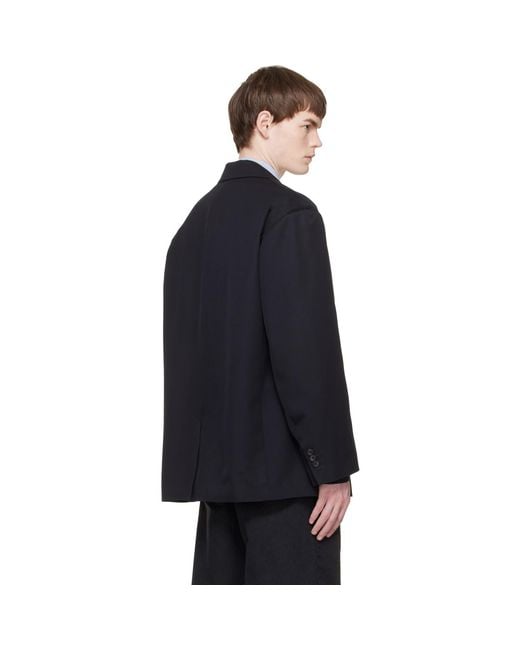 Ssstein Black Wool Kersey Oversized Single Breasted Blazer for men