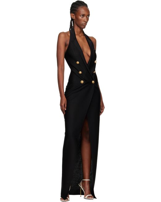 balmain halter neck knit dress Maxi in Black channel:macys