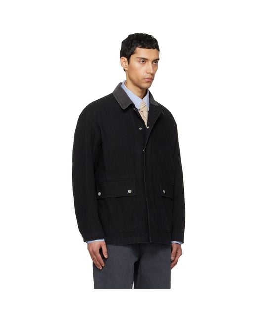TONYWACK Black Garment Washed Barn Jacket for men