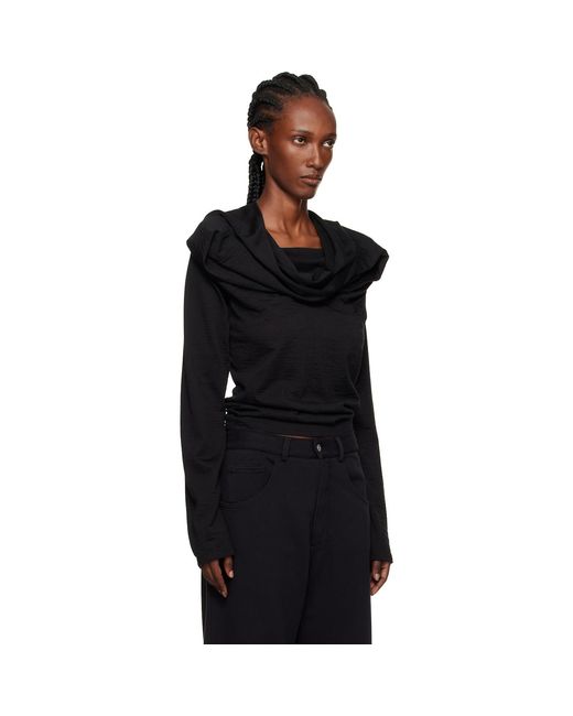 MM6 by Maison Margiela Black Wool Jersey Long-Sleeved Top