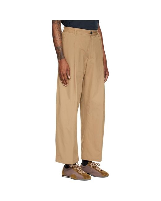 Studio Nicholson Natural Tan Shire Cotton Pleated Trousers for men