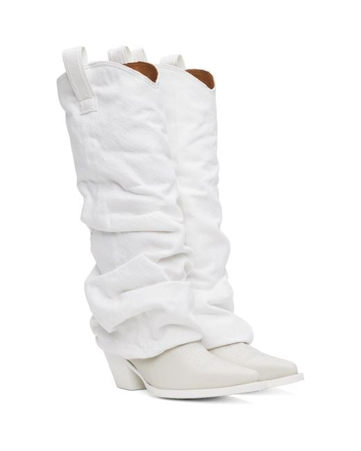 R13 White Mid Cowboy Denim Sleeve Boots