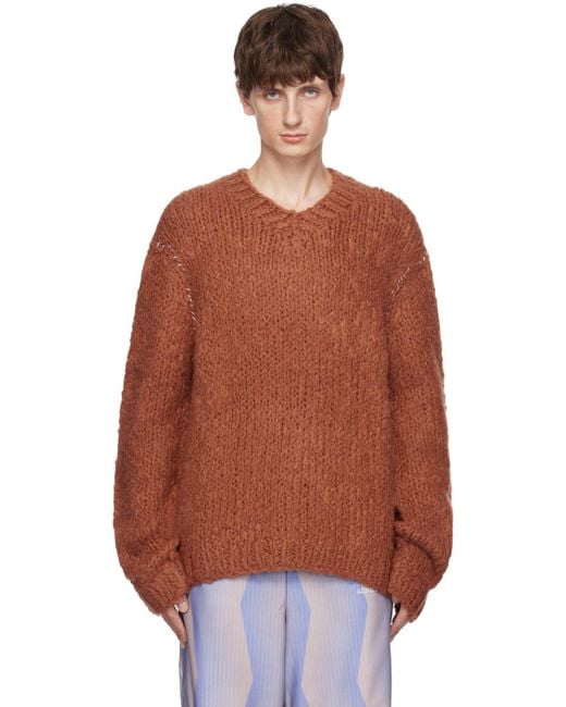 Acne Orange Hand-knit Sweater for men