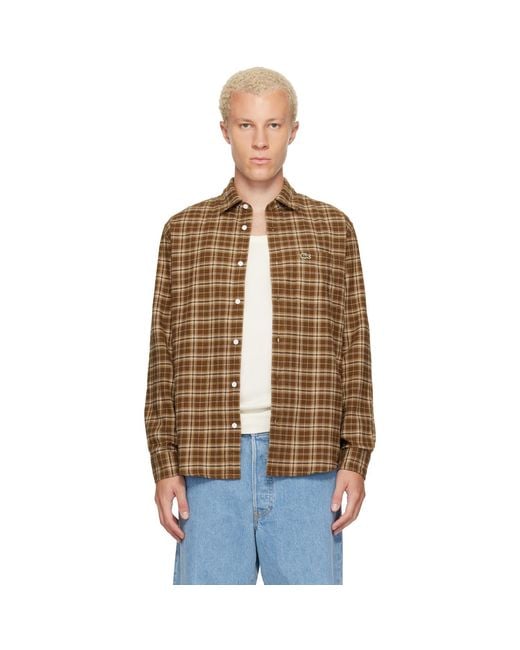 Lacoste Brown Regular Fit Plaid Flannel Shirt for men