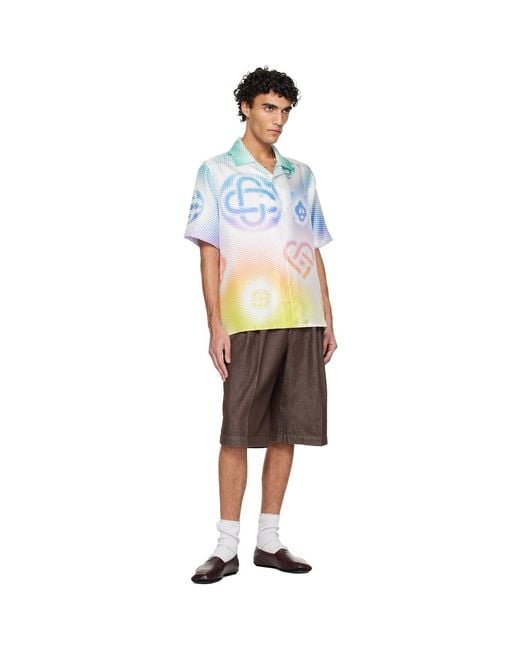 Casablanca Blue Halftone Logo Short Sleeve Silk Shirt for men
