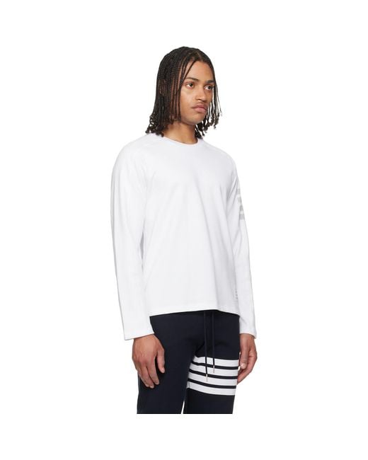 Thom Browne White Milano Cotton 4-Bar T-Shirt for men