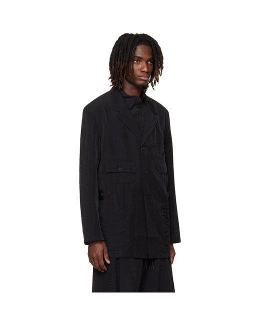 Y-3 Black Crinkled Viscose Chore Blazer for men