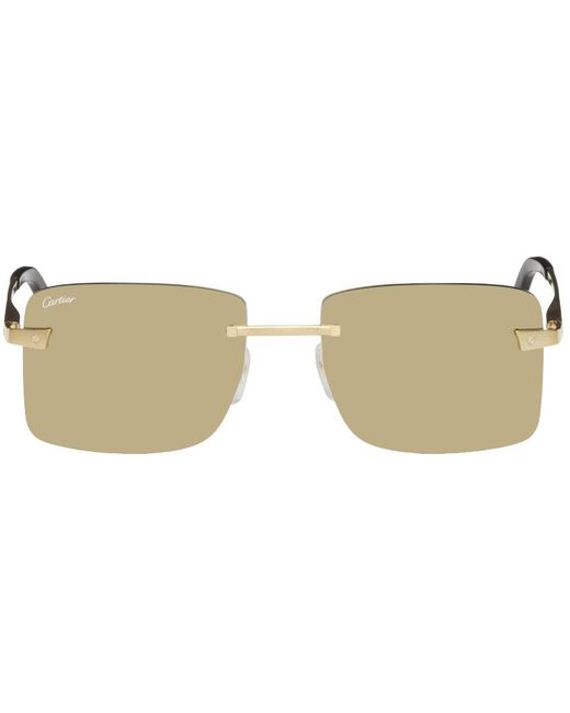 Cartier Black Gold Rimless Square Sunglasses