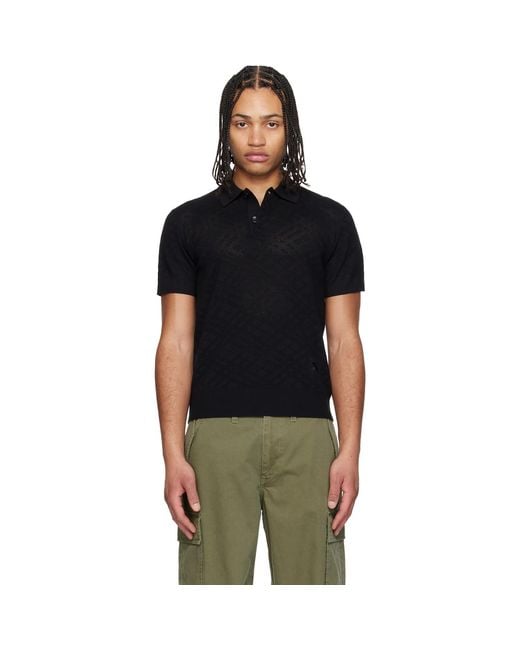 Burberry Black Check Wool Polo for men
