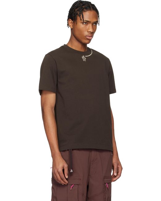 メンズ Moncler ブラウン ロゴ コットン Tシャツ Black