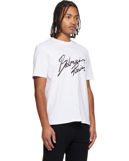 Balmain White Paris' Writing T-Shirt for men