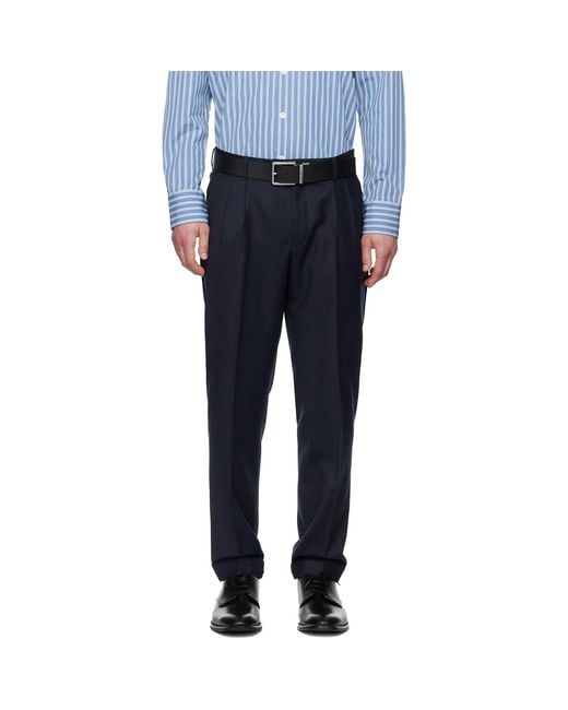 Boss Blue Wool Flannel Trousers for men