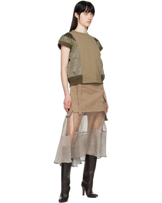 Sacai カーキ Nylon Twill & Cotton Jersey トップス Brown