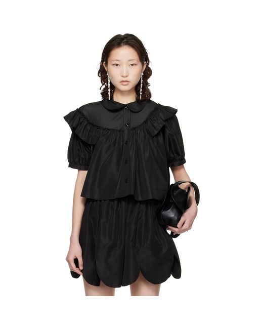 Simone Rocha Black Cropped Puff Sleeve Ruffle Frill Shirt