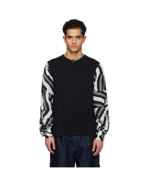 Dries Van Noten Black Poplin Sleeve T-Shirt for men