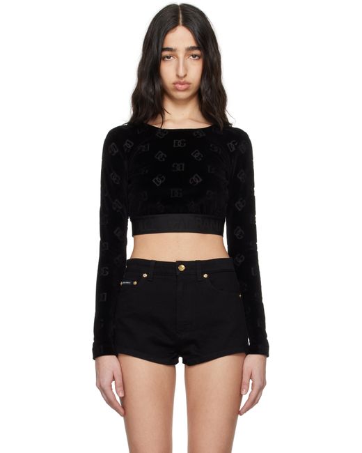 Dolce & Gabbana Black Jacquard Dg Logo Crop Top