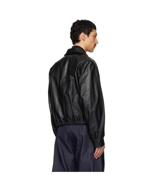 Lemaire Black Leather Biker Jacket for men