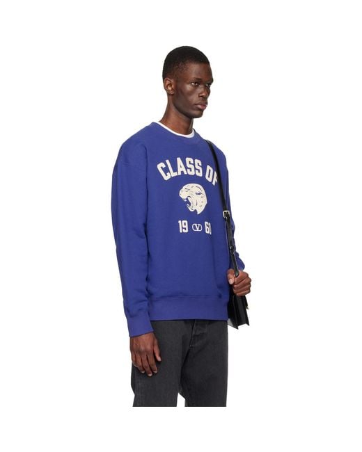 Valentino Blue Cotton Panther 'Class Of 1960' Print Sweatshirt for men