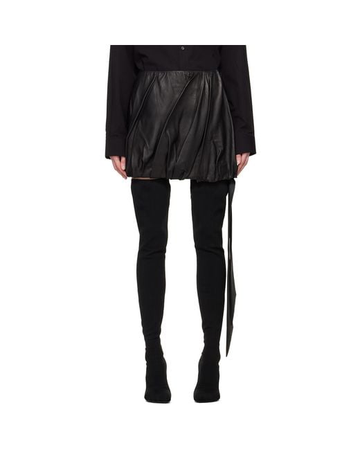 Helmut Lang Black Ballooned Leather Miniskirt
