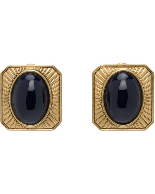 Area Black Gemstone Stud Earrings
