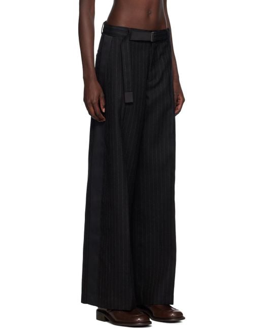 sacaiサカイ★ブラック チョークストライプ トラウザーズ Sacai チョークストライプ トラウザーズ ブラック | Lyst