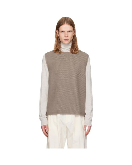 Homme Plissé Issey Miyake Brown Taupe Rustic Knit Vest for men