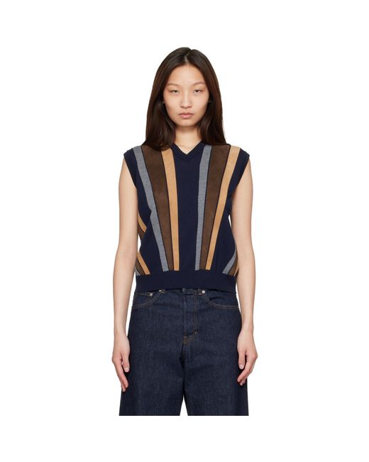 Versace Blue Intarsia-Wool & Leather Patchwork Vest