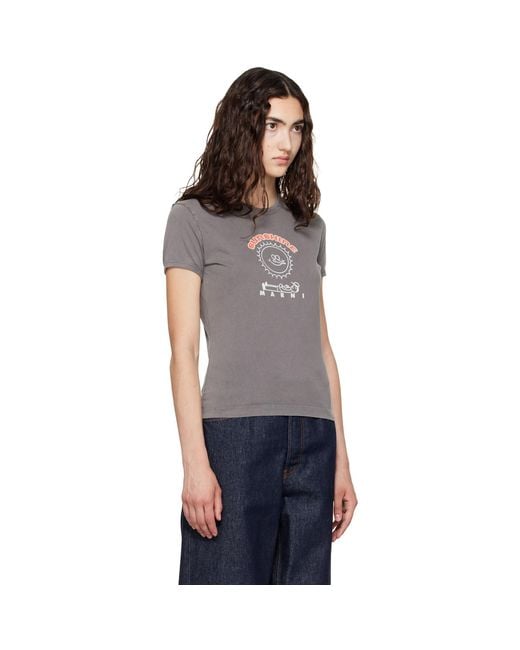Marni Gray Cotton Sunshine Print T-Shirt