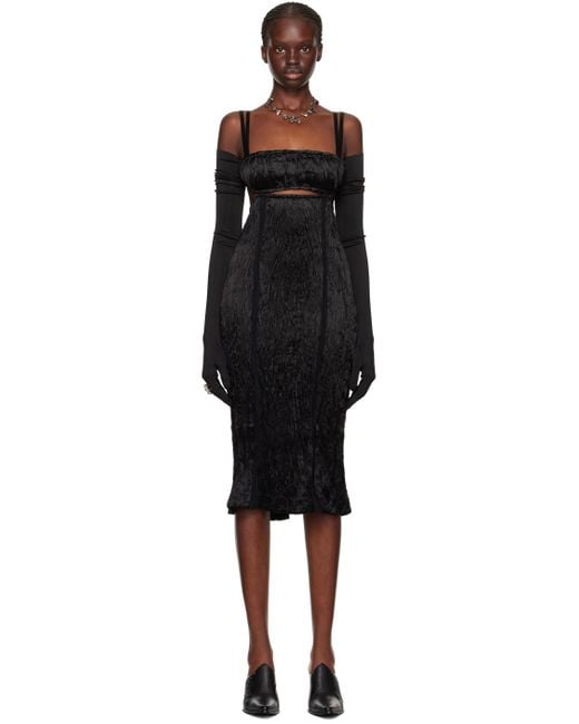 Acne Black Crinkled Midi Dress