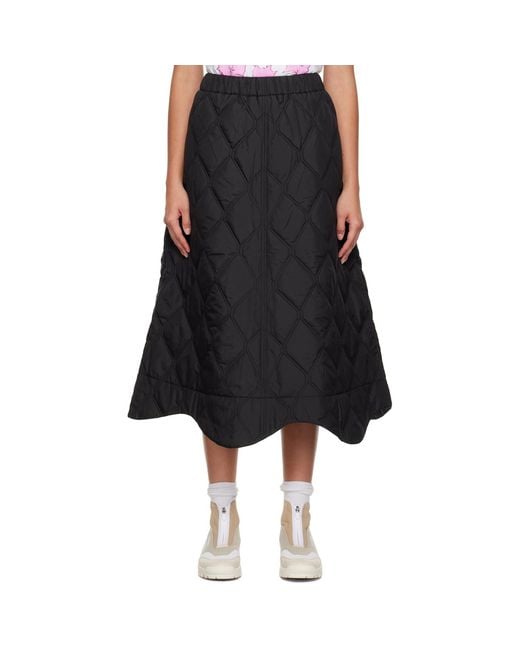 Ganni Black Quilted Midi Skirt