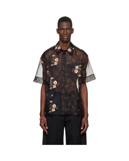 Simone Rocha Black Sheer Patchwork Boxy Shirt for men