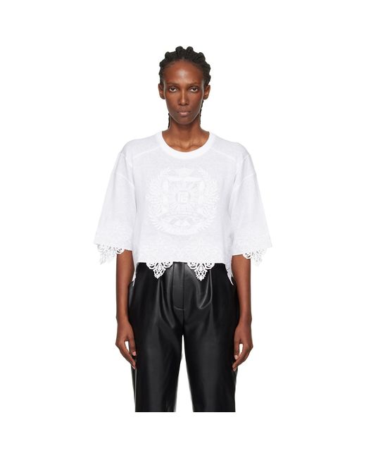Balmain White Emblem Baseball T-Shirt