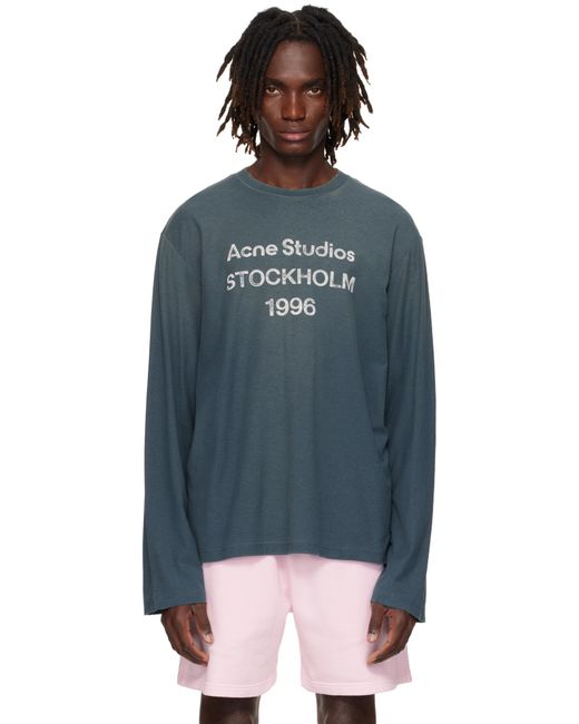 メンズ Acne ブルー ロゴ Tシャツ Black