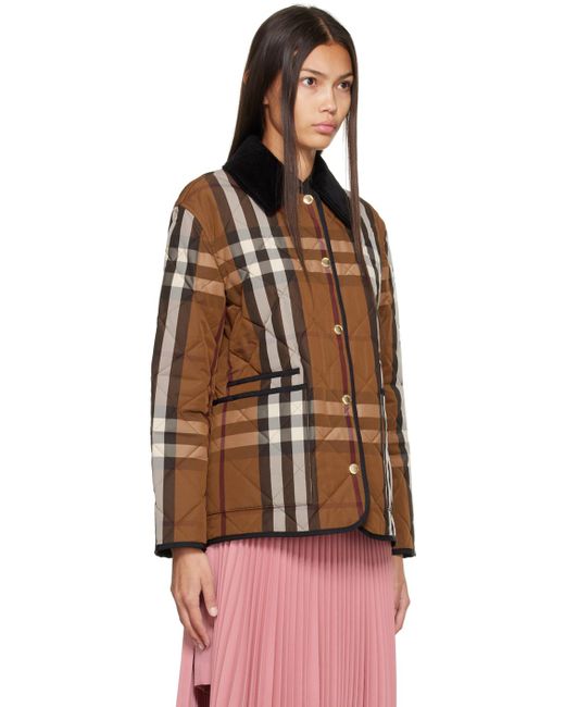 Burberry Brown Corduroy-trimmed Checked Quilted Shell Jacket