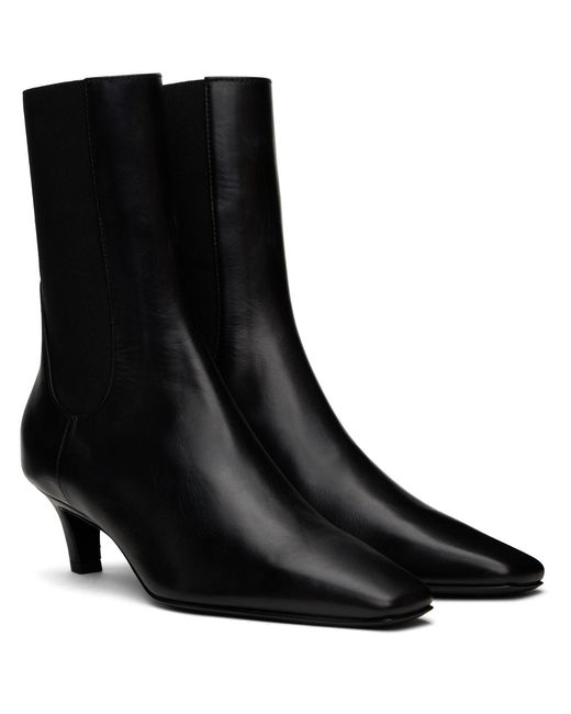 Totême  Black Leather Mid-Heel Boots