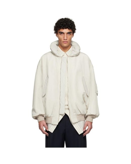 Hed Mayner White Off- Crinkled Bomber Jacket for men