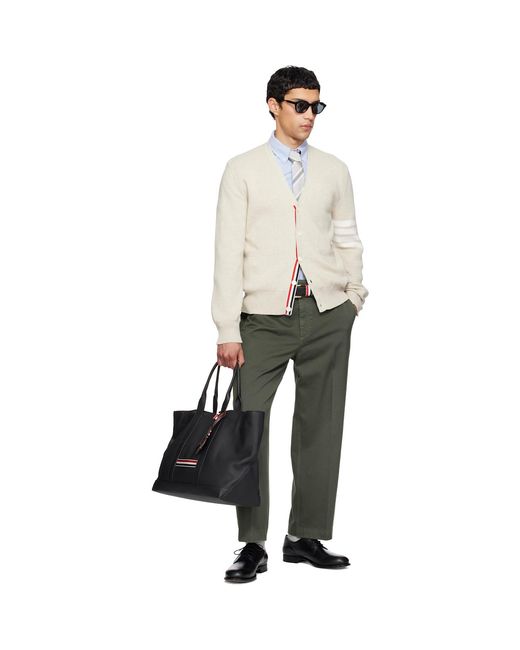 Thom Browne Natural Cotton Crepe 4-Bar Milano Stitch Cardigan for men