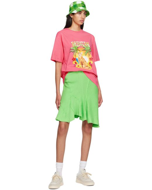 MSGM Red Pink College Cat T-shirt