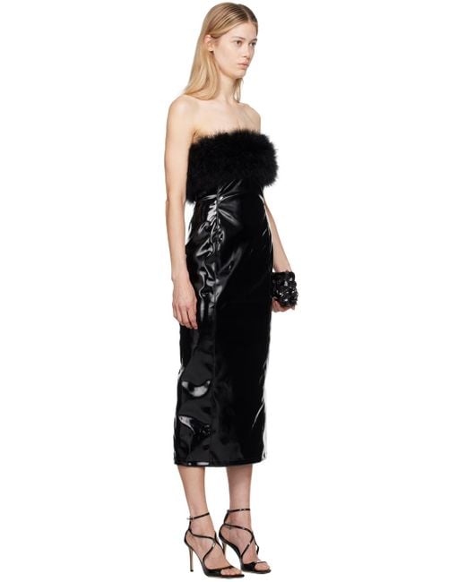 Blumarine マラブーフェザー フェイクレザー ミディアムドレス Black