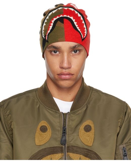 A Bathing Ape Green 1St Shark Knit Beanie for men