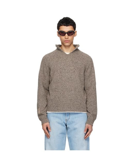 ERL Gray Taupe Slit Neck Sweater for men